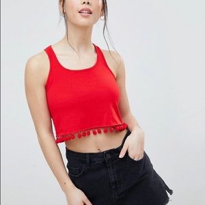 🔥 ASO petite red crop top with Pom Pom